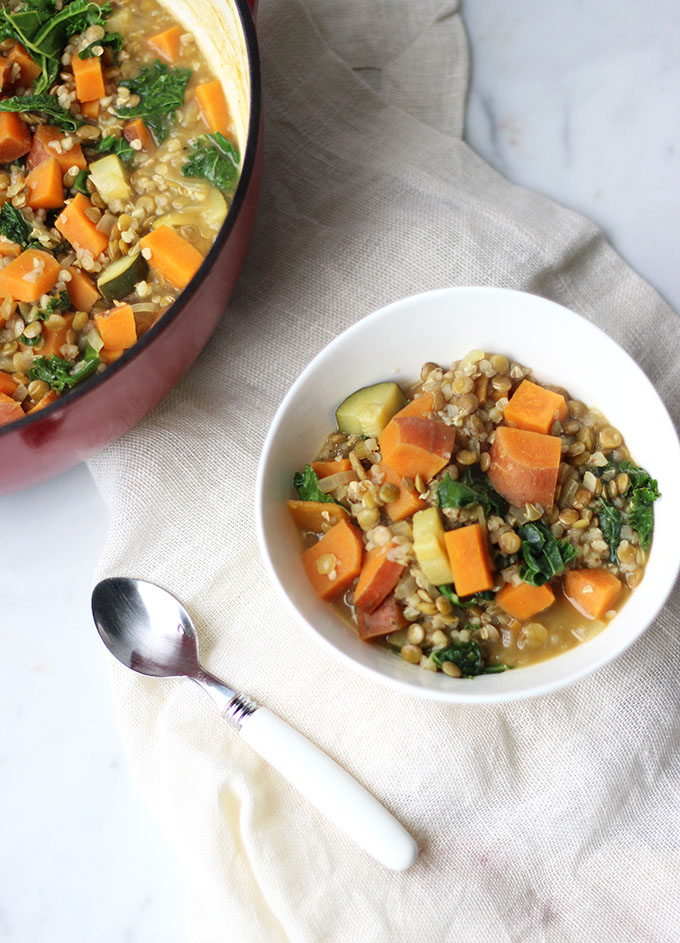 YumUniverse Sweet Potato, Kale, and Lentil Stew Dietitian Debbie Dishes