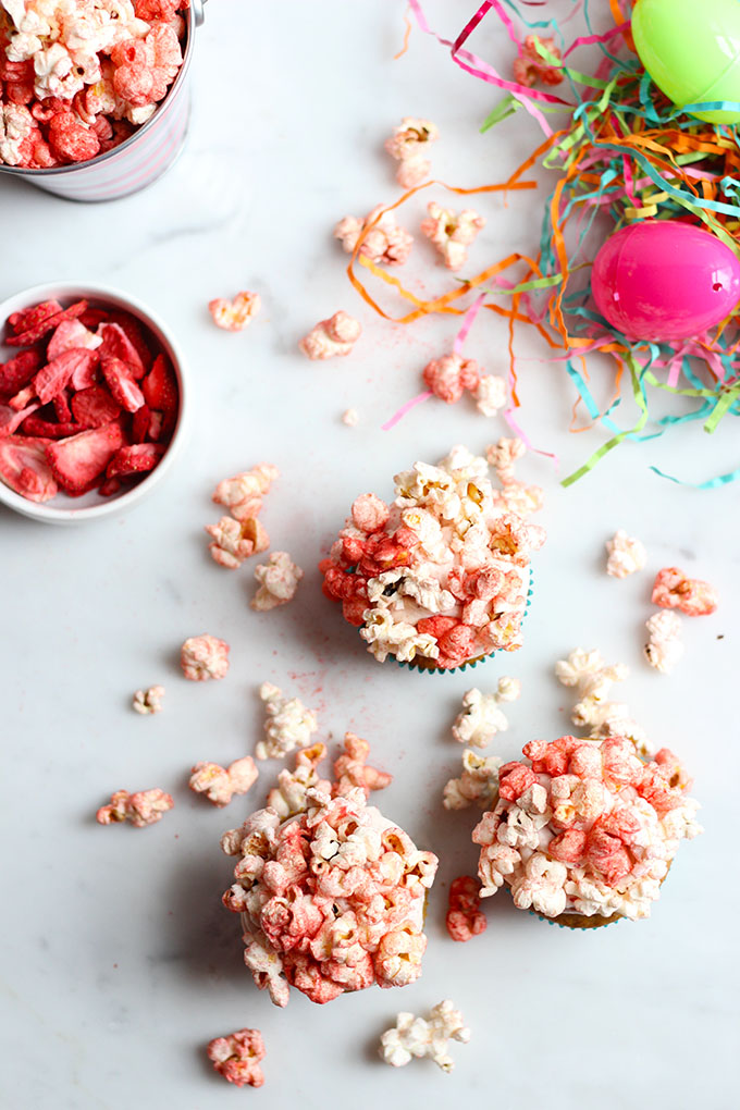 Strawberry Shortcake Cupcakes with Popcorn | Dietitian Debbie Dishes