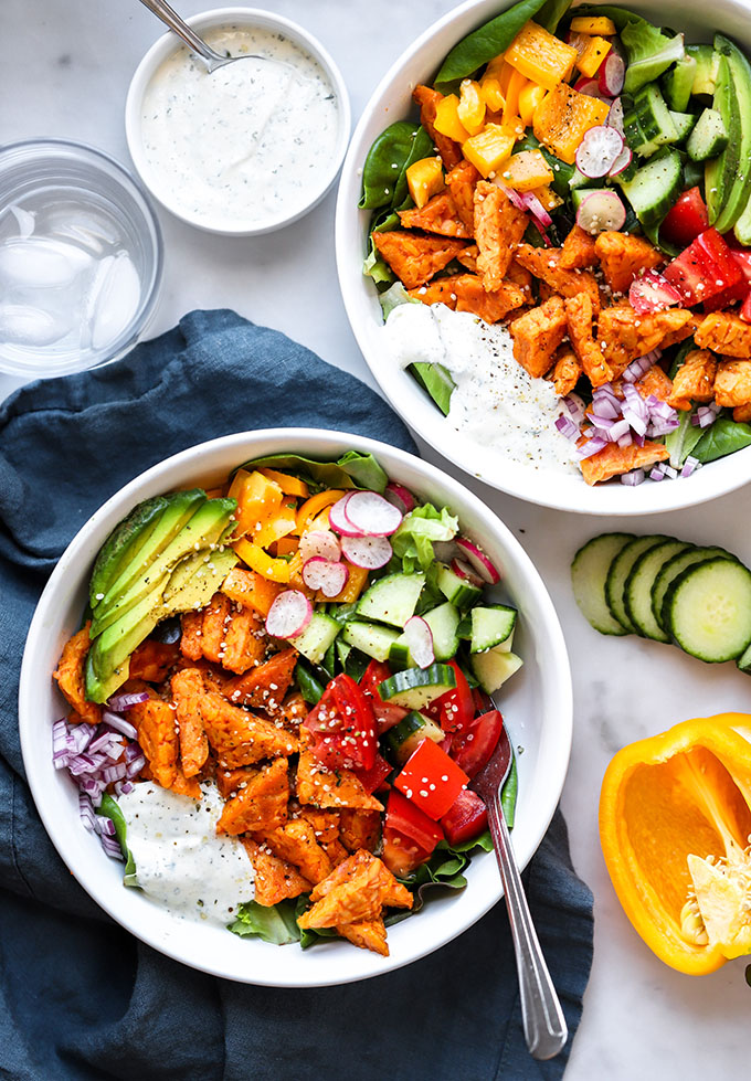 Buffalo Tempeh Salads | Vegan, Healthy Dinner Meal
